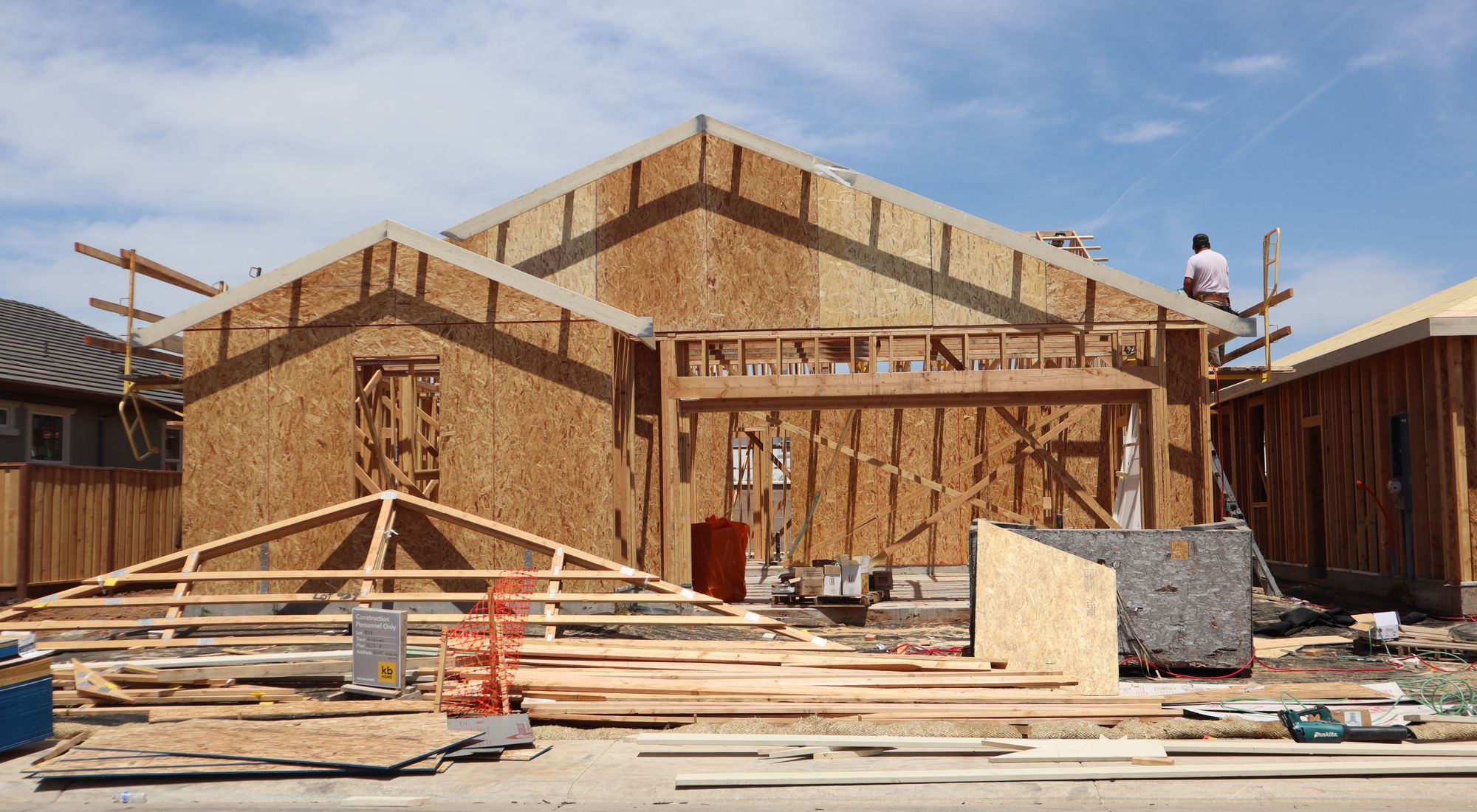 Wooden roof framing on a new build before the metal roof goes on